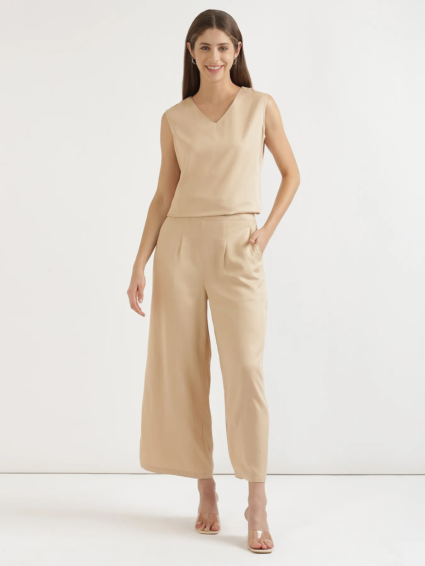 Women Beige Viscose Palazzo Pant - Image 11