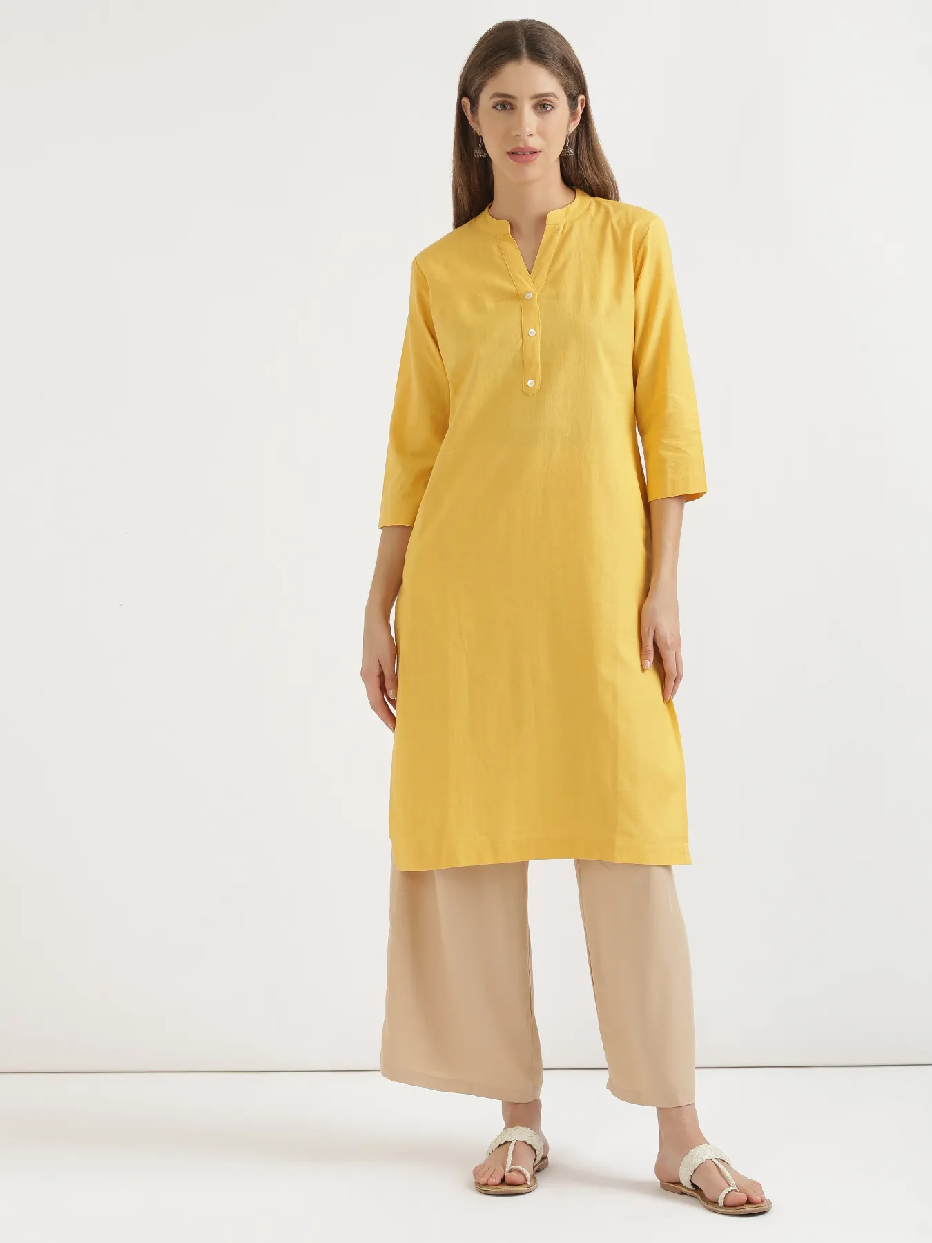 Women Beige Viscose Palazzo Pant - Image 3