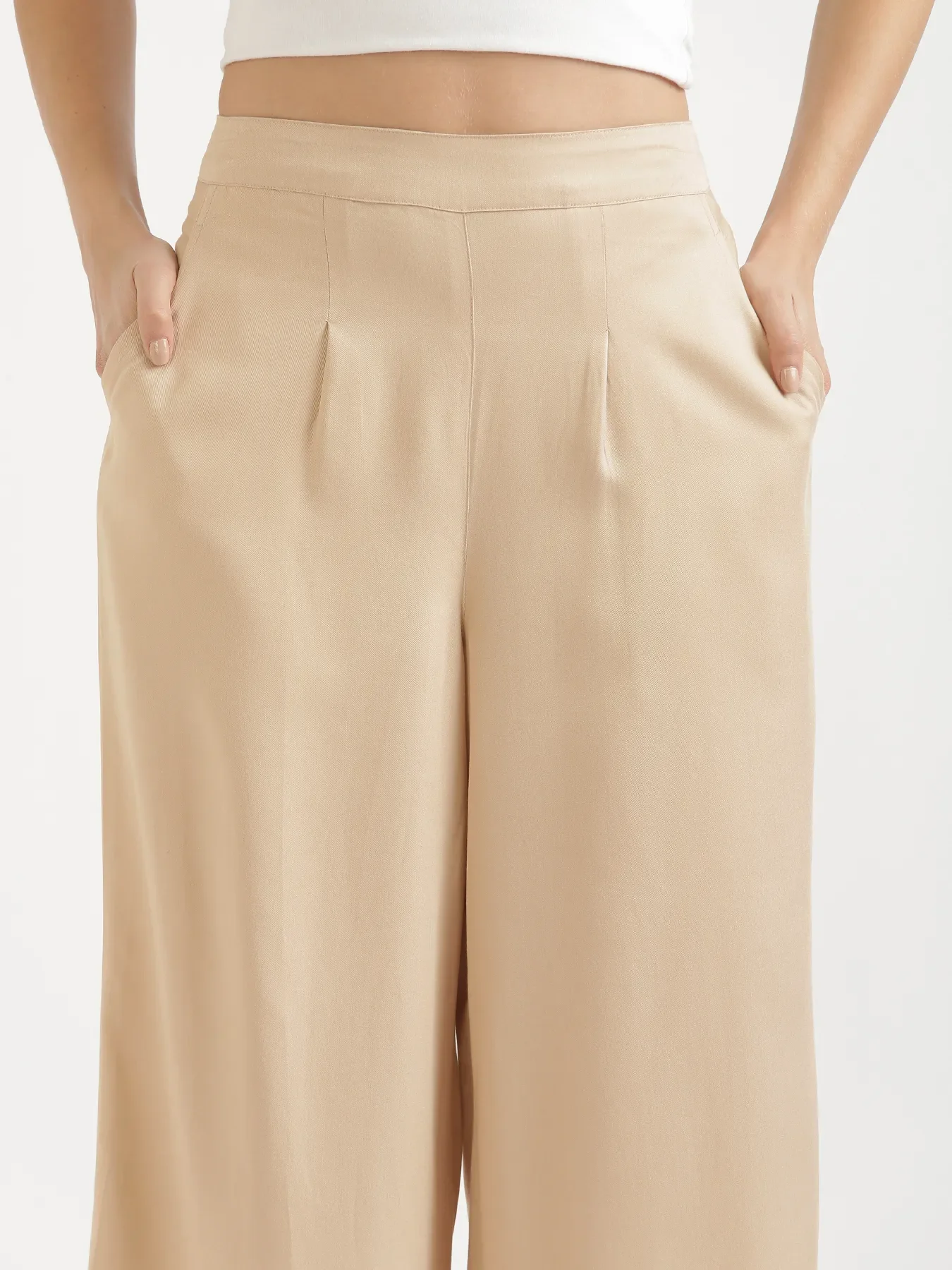 Women Beige Viscose Palazzo Pant - Image 5
