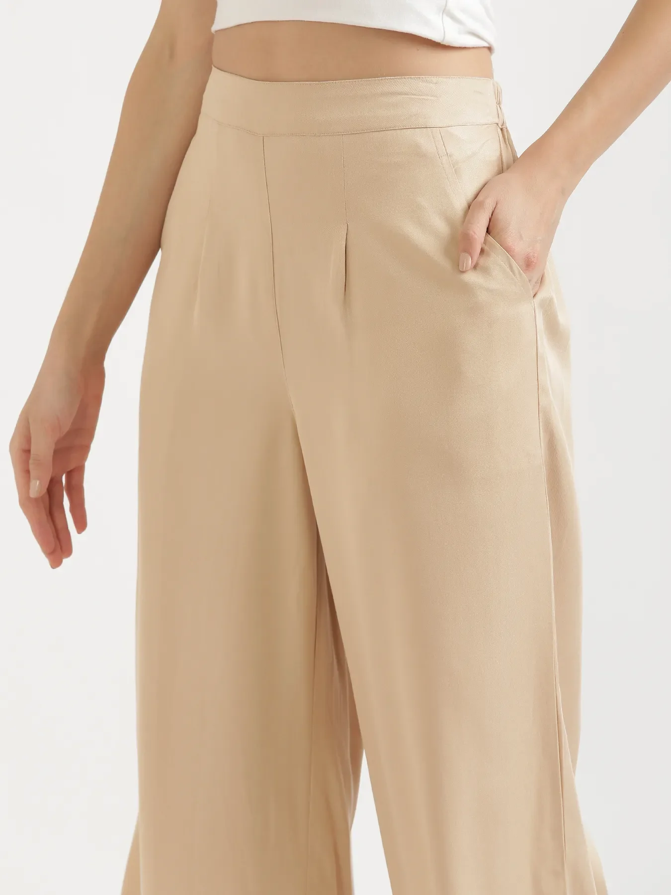 Women Beige Viscose Palazzo Pant - Image 6
