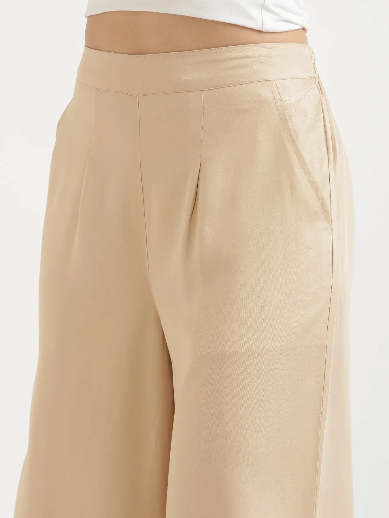 Women Beige Viscose Palazzo Pant - Image 7