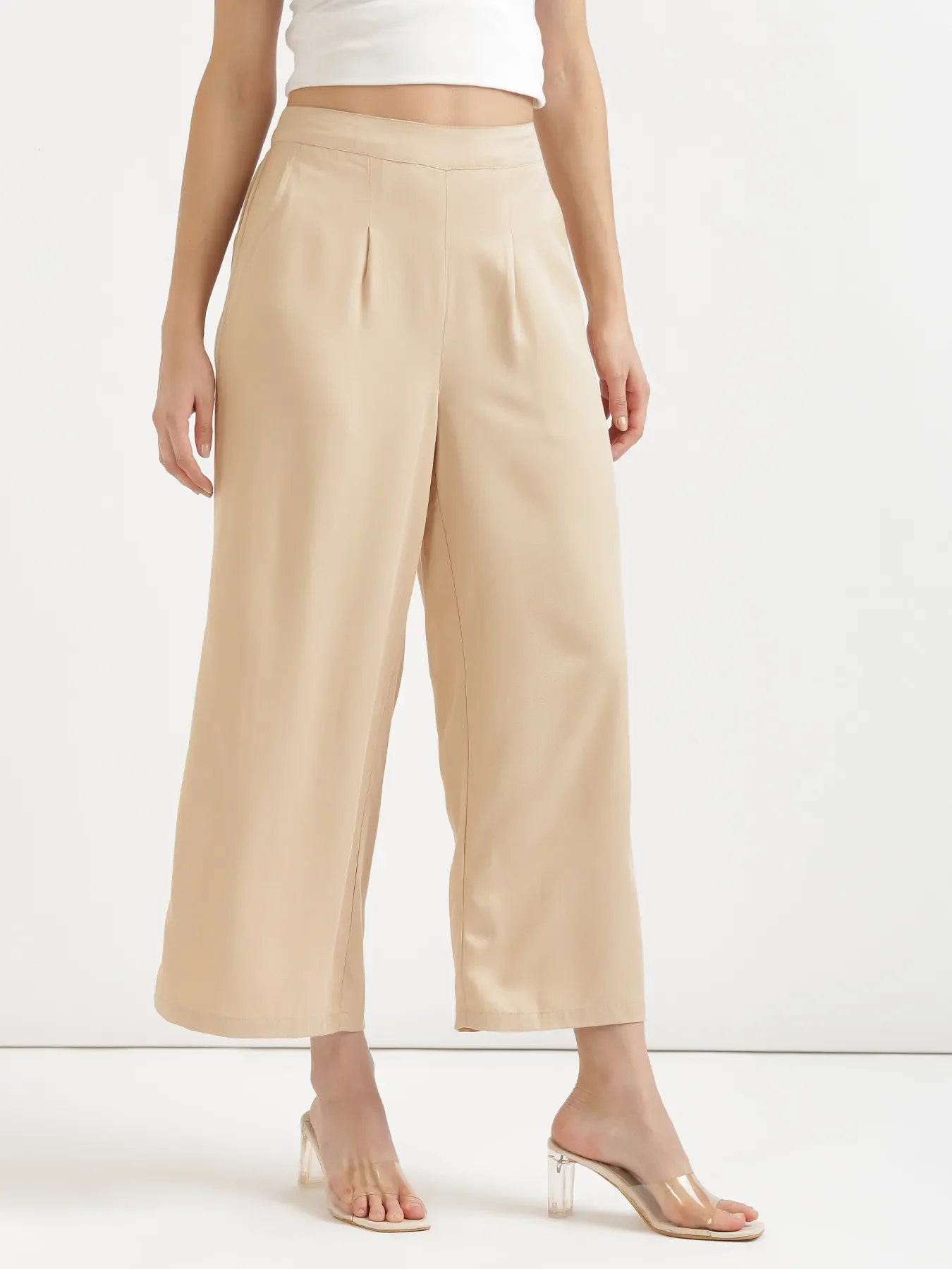 Women Beige Viscose Palazzo Pant - Image 8