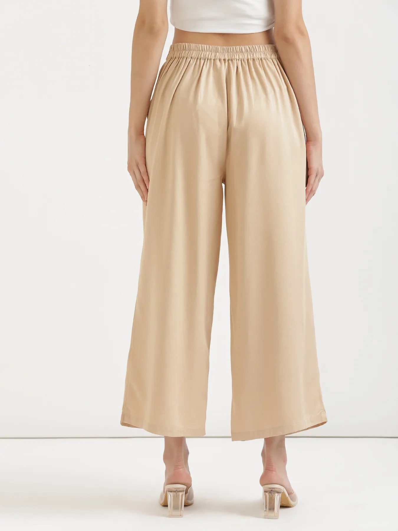 Women Beige Viscose Palazzo Pant - Image 9