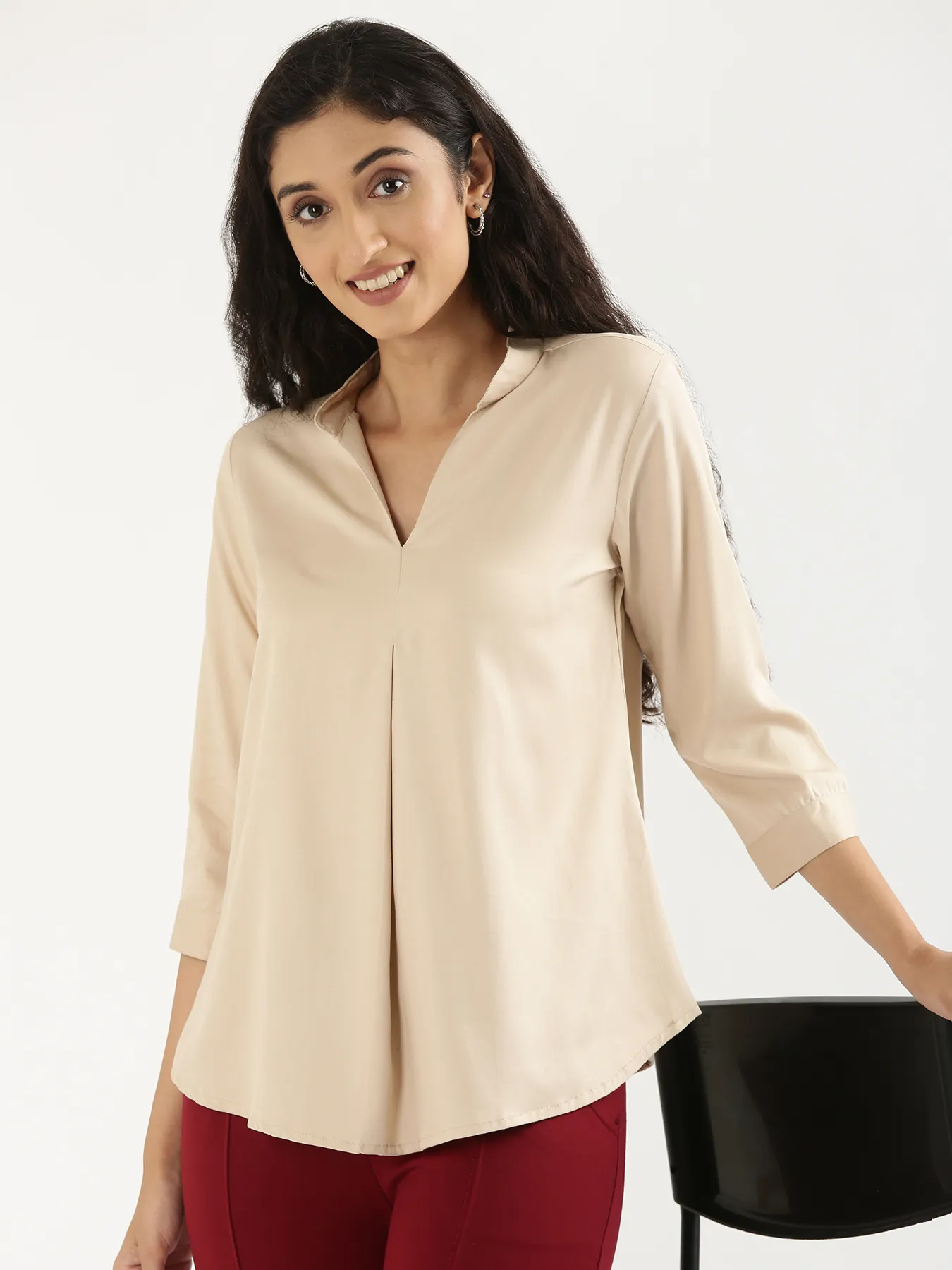 Women Beige Viscose Pleated Top - Image 10