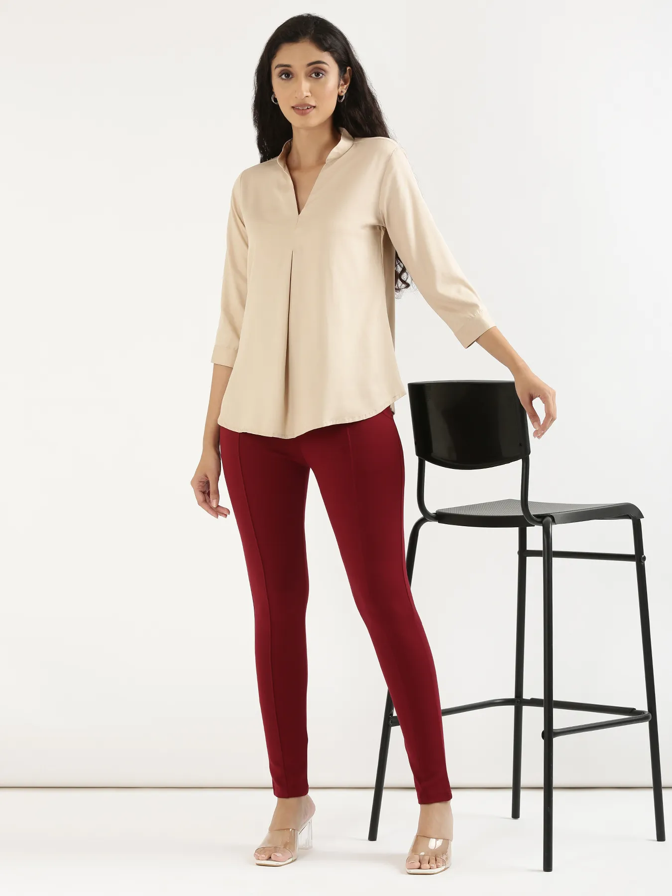 Women Beige Viscose Pleated Top - Image 11