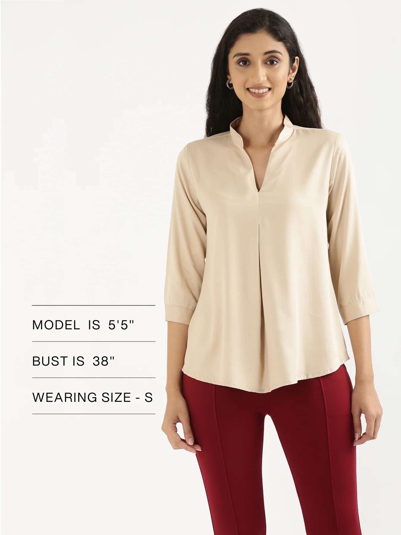 Women Beige Viscose Pleated Top - Image 13