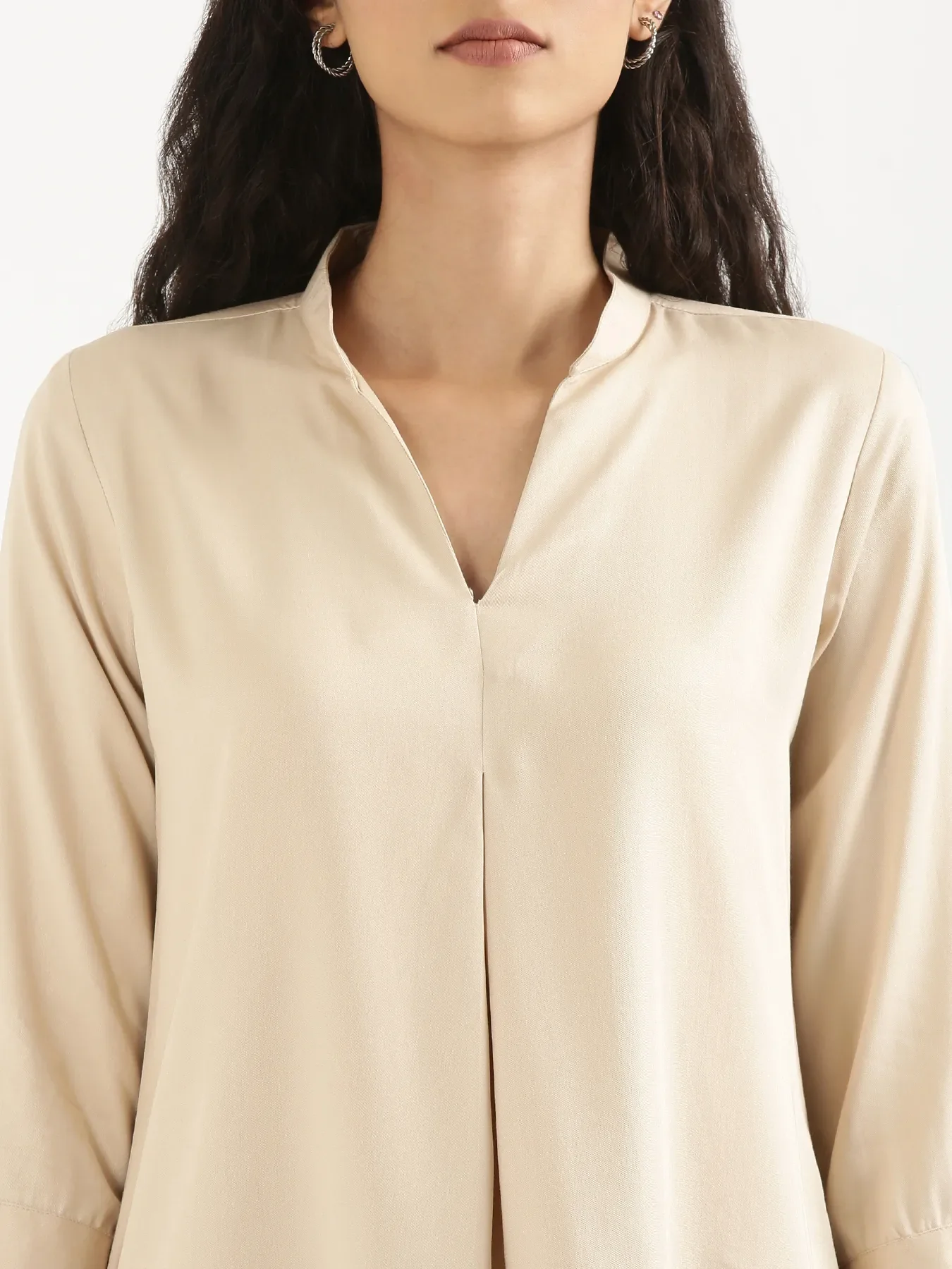 Women Beige Viscose Pleated Top - Image 6