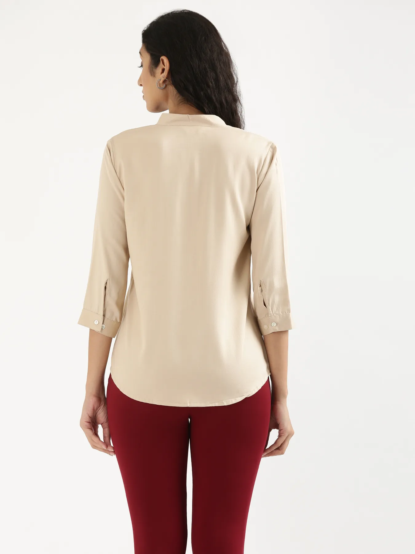 Women Beige Viscose Pleated Top - Image 9