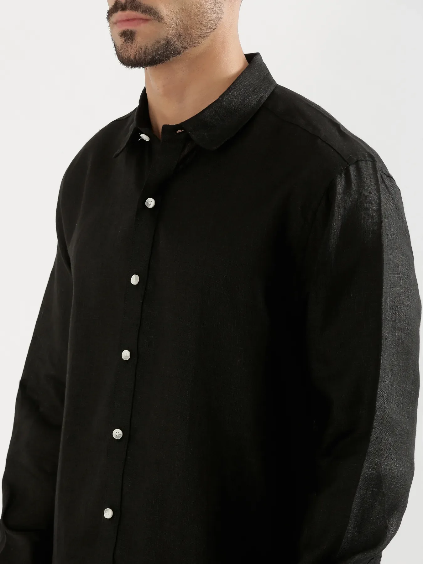 Men Black 100% Full Sleeve Linen Shirt - Image 3