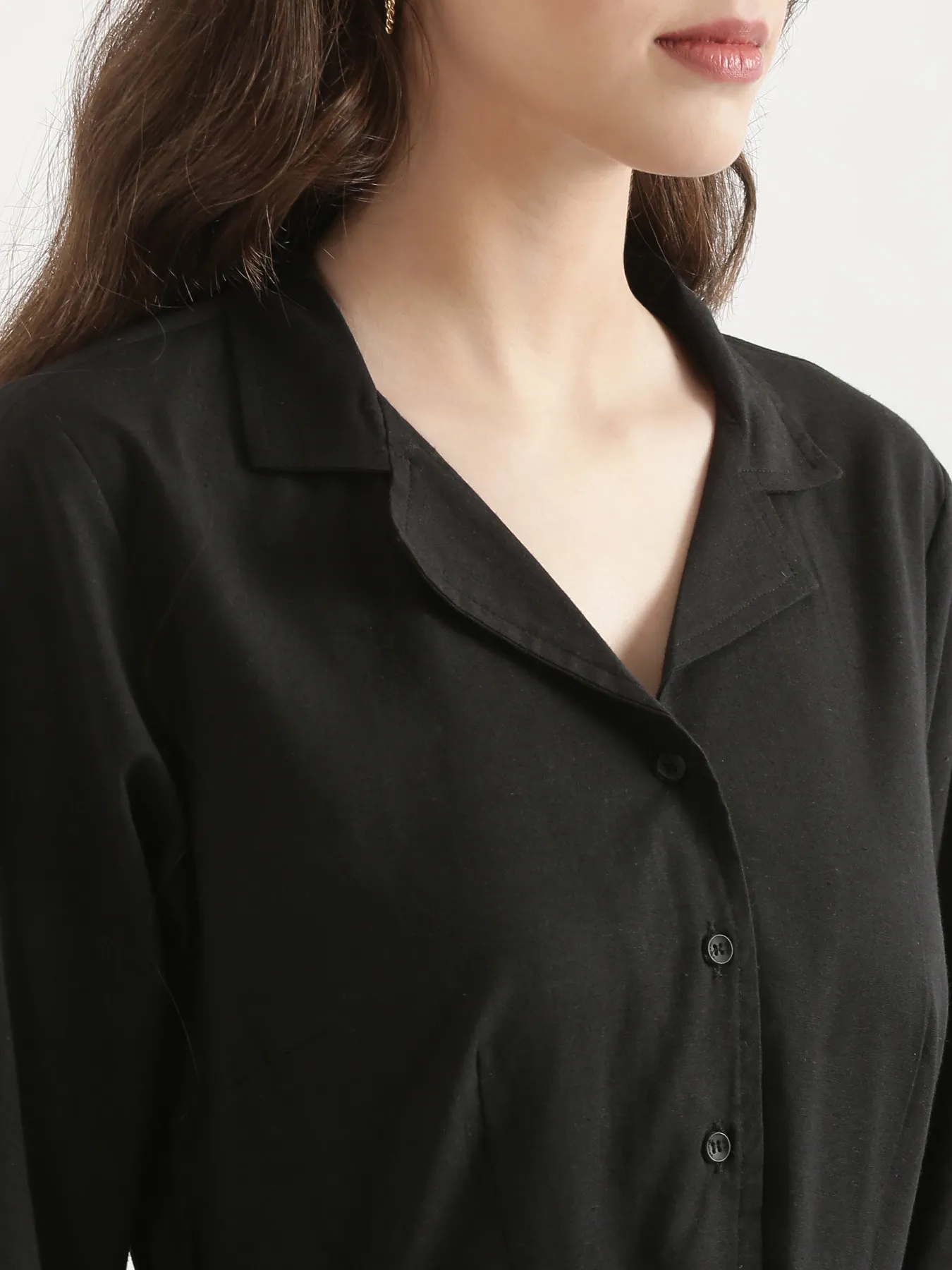 Women Black Airy Linen Flared Dress - Image 10