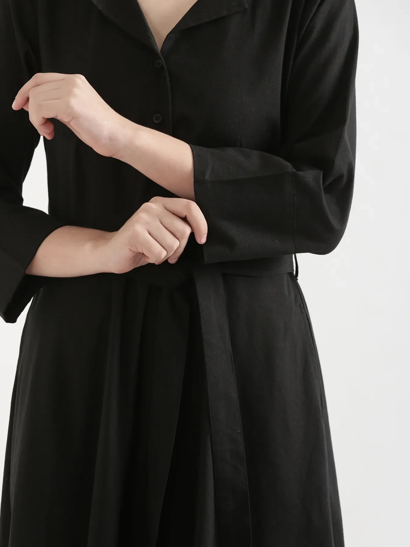 Women Black Airy Linen Flared Dress - Image 12