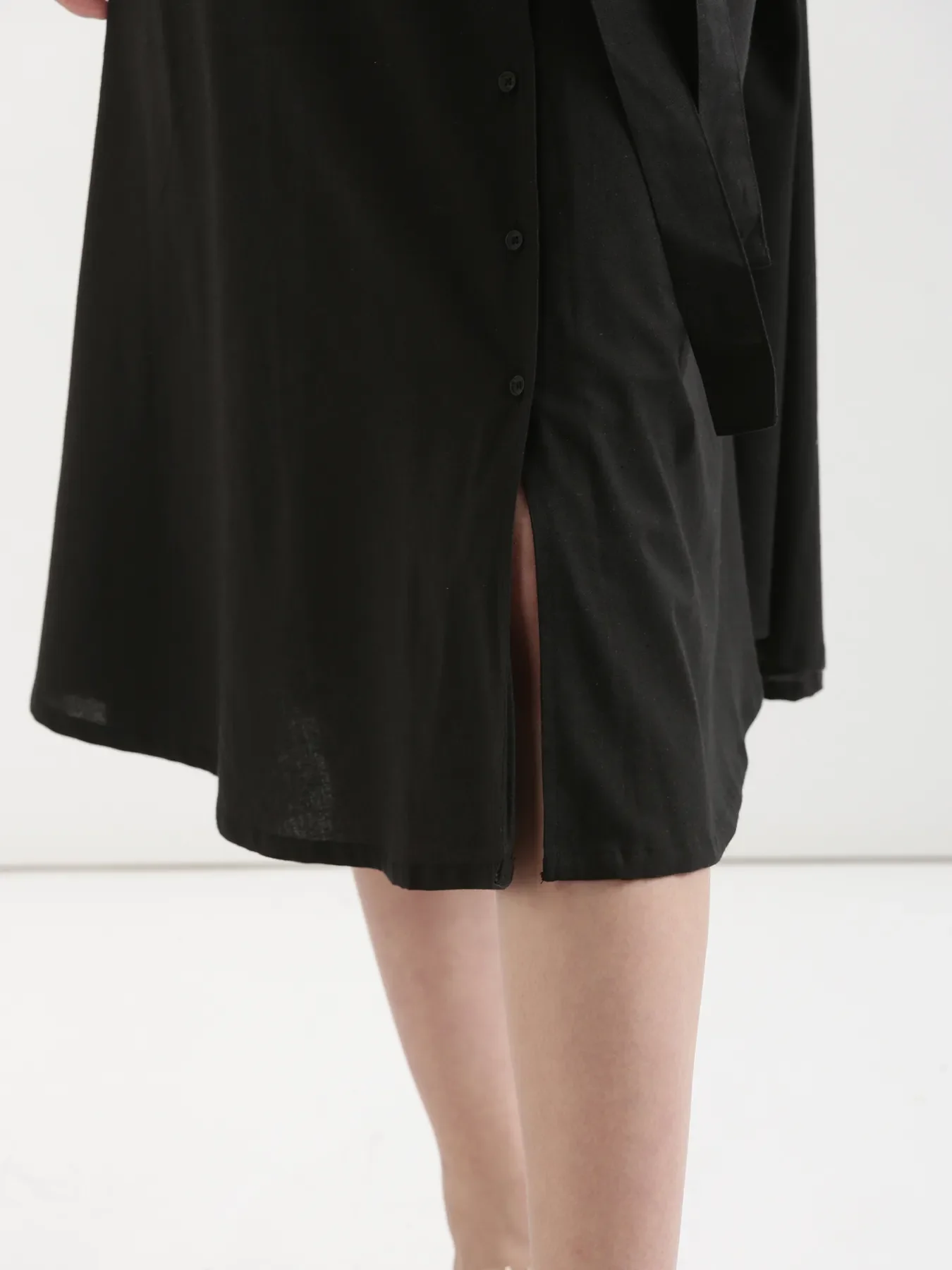 Women Black Airy Linen Flared Dress - Image 13