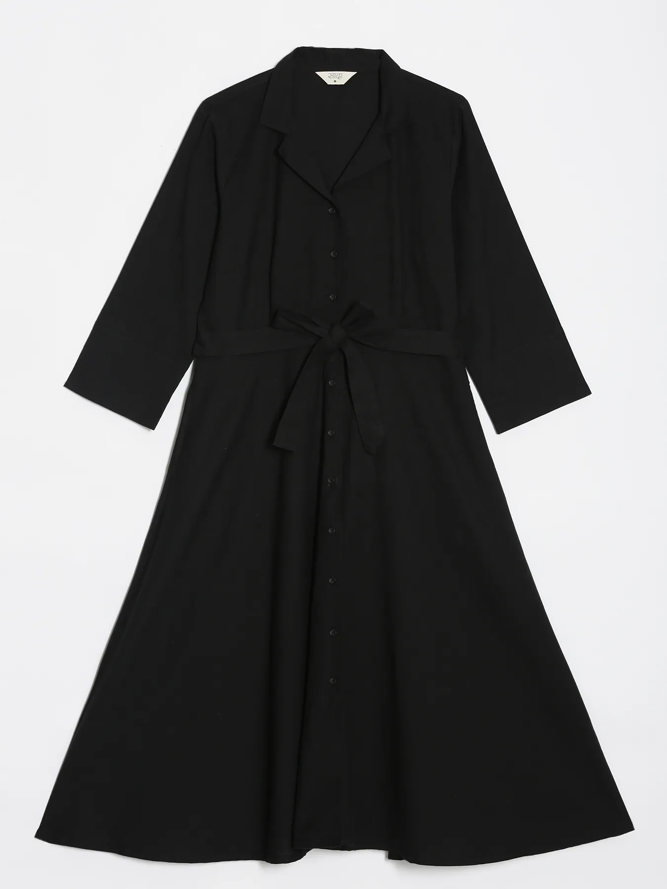 Women Black Airy Linen Flared Dress - Image 17