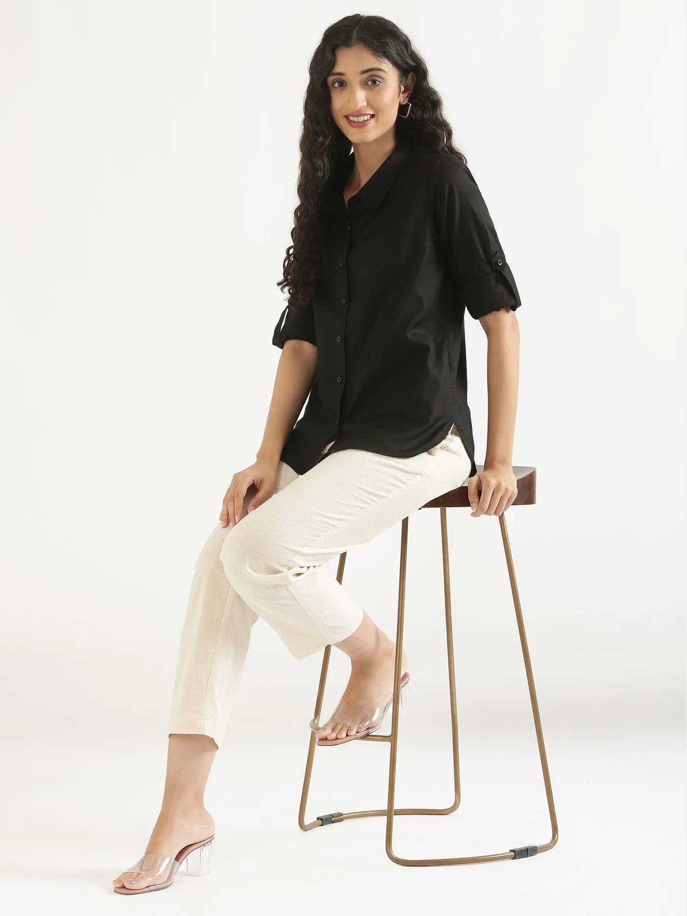 Women Black Airy-Linen Shirt - Image 12