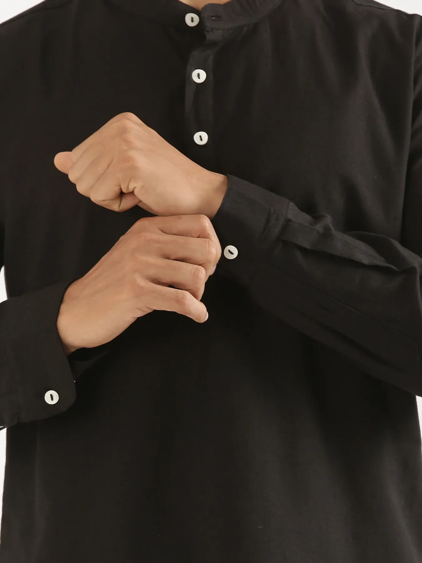 Men Black Airy Linen Short Kurta - Image 7
