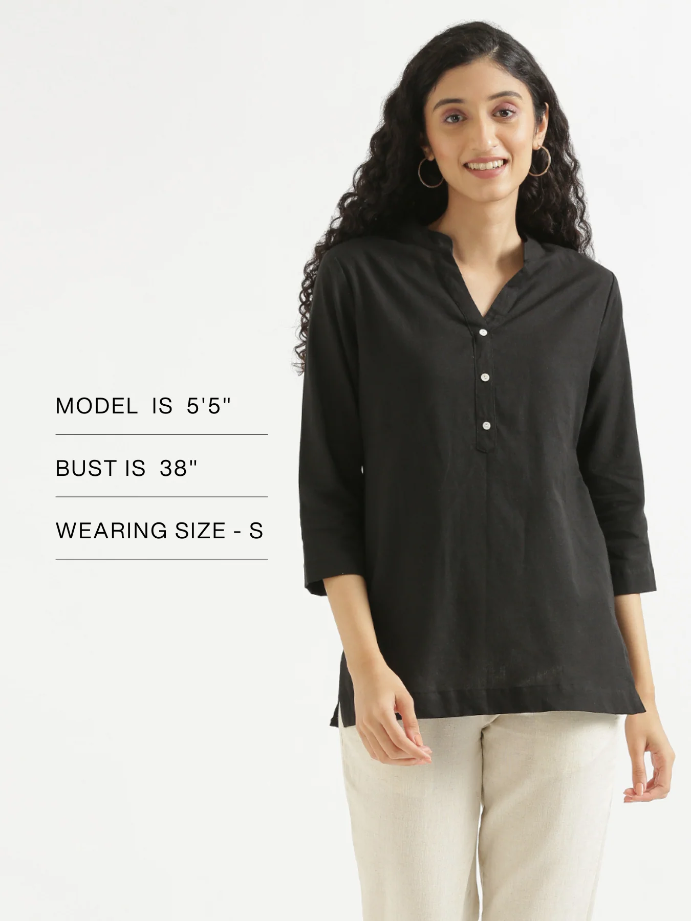 Women Black Airy Linen Short Kurta - Image 12