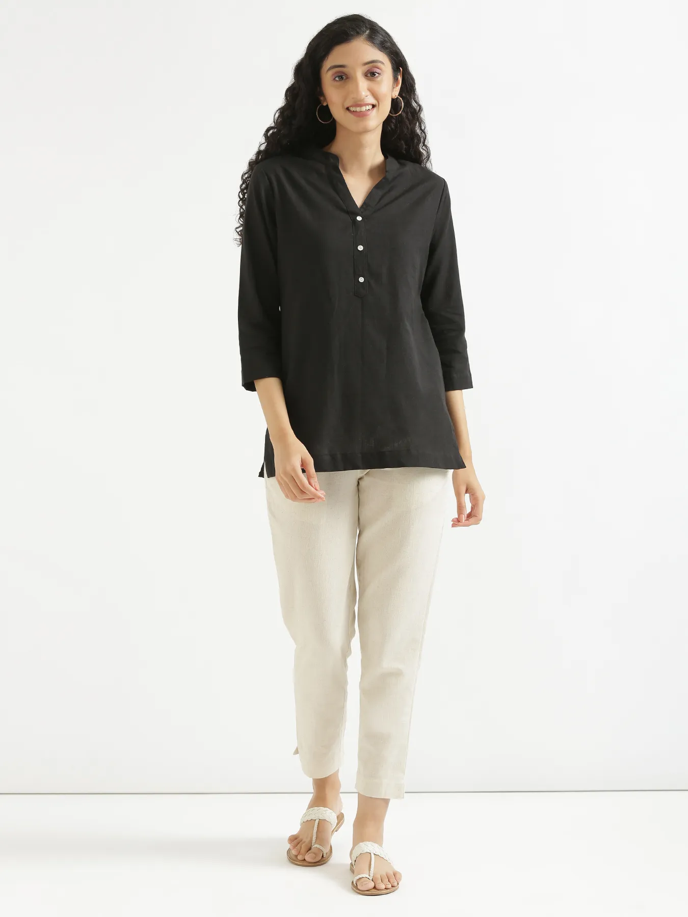 Women Black Airy Linen Short Kurta - Image 8