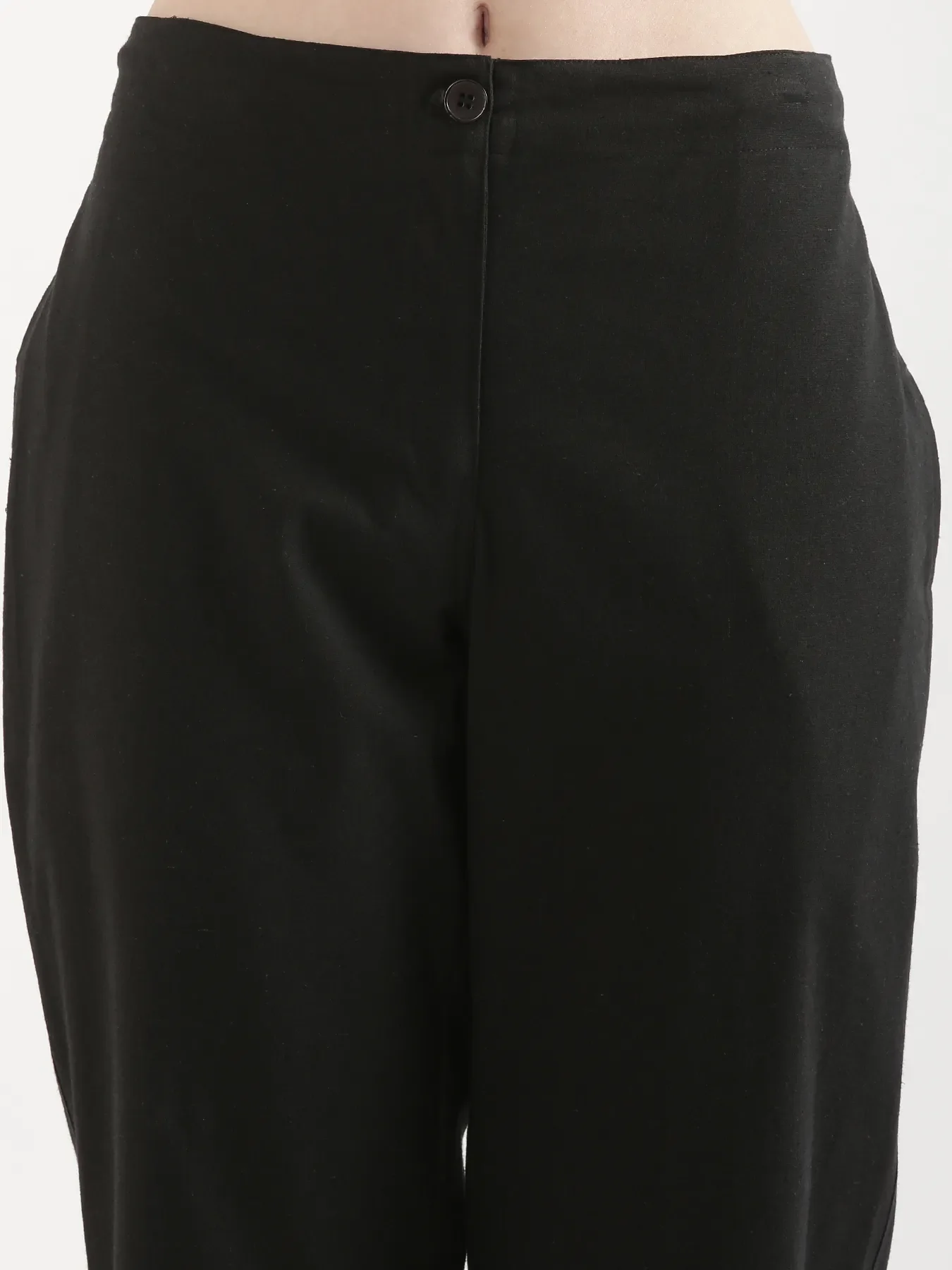 Women Black Airy Linen Straight Pants - Image 14