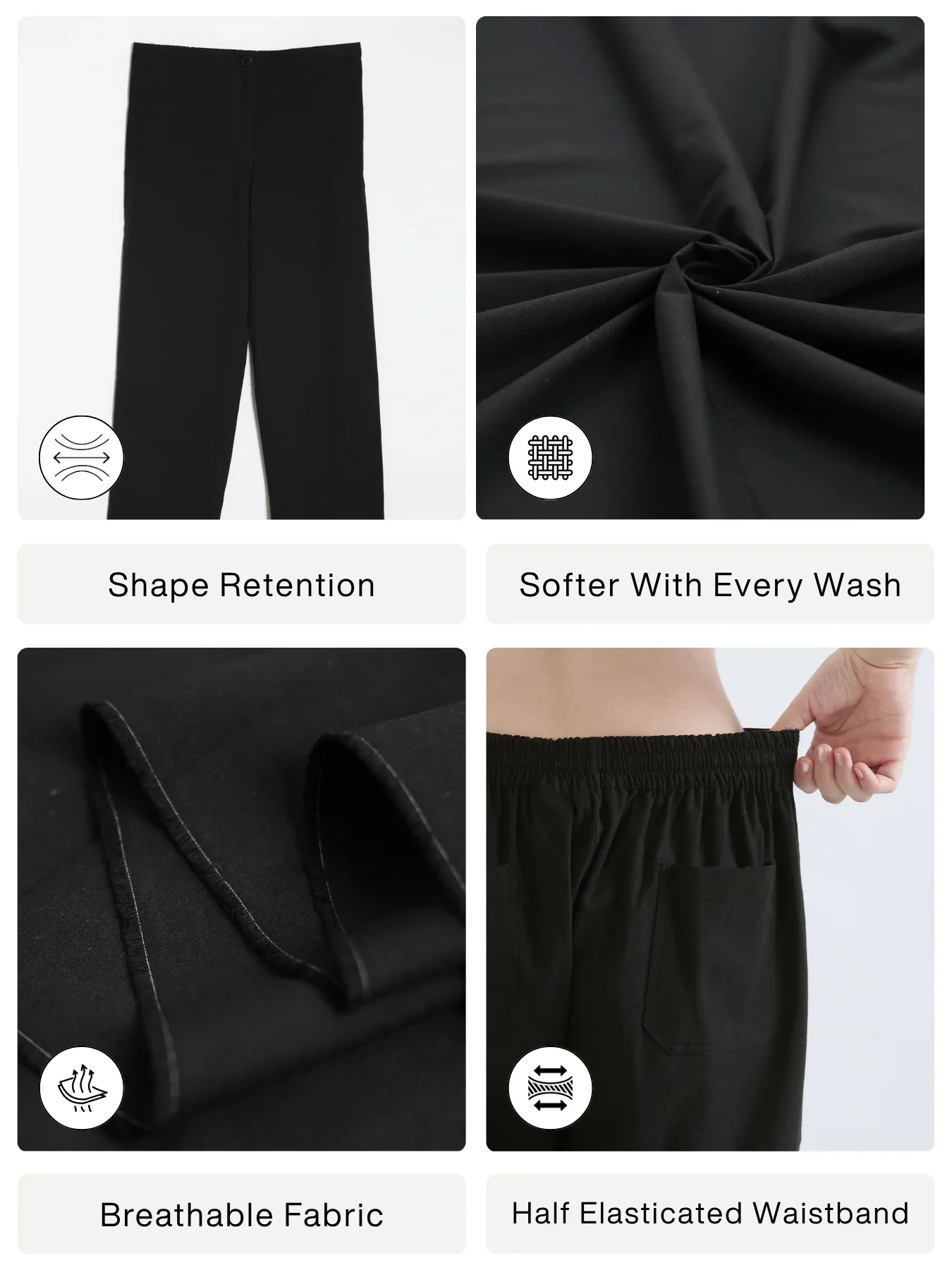 Women Black Airy Linen Straight Pants - Image 2