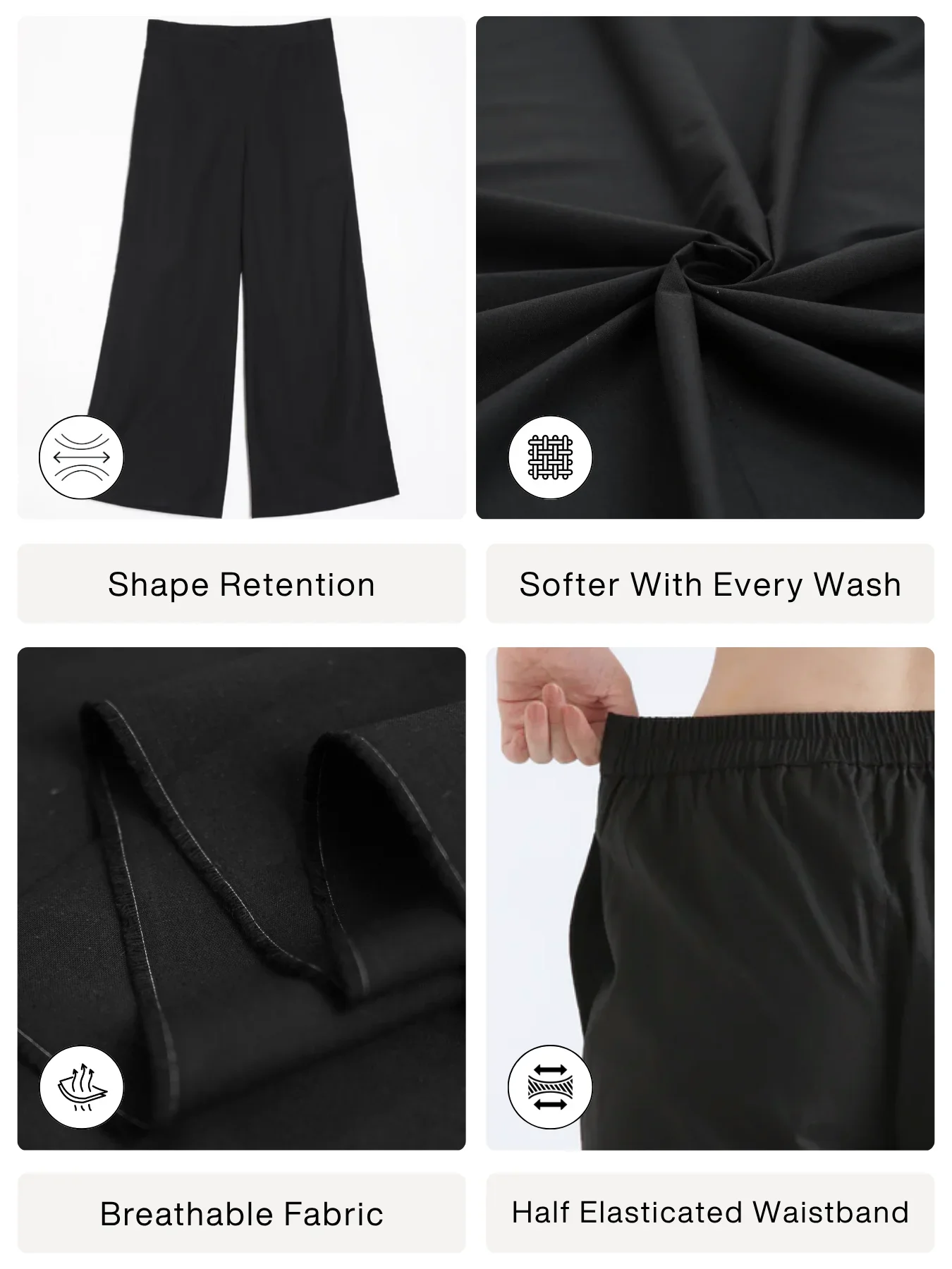 Women Black Airy Linen Wide Leg Pant - Image 2