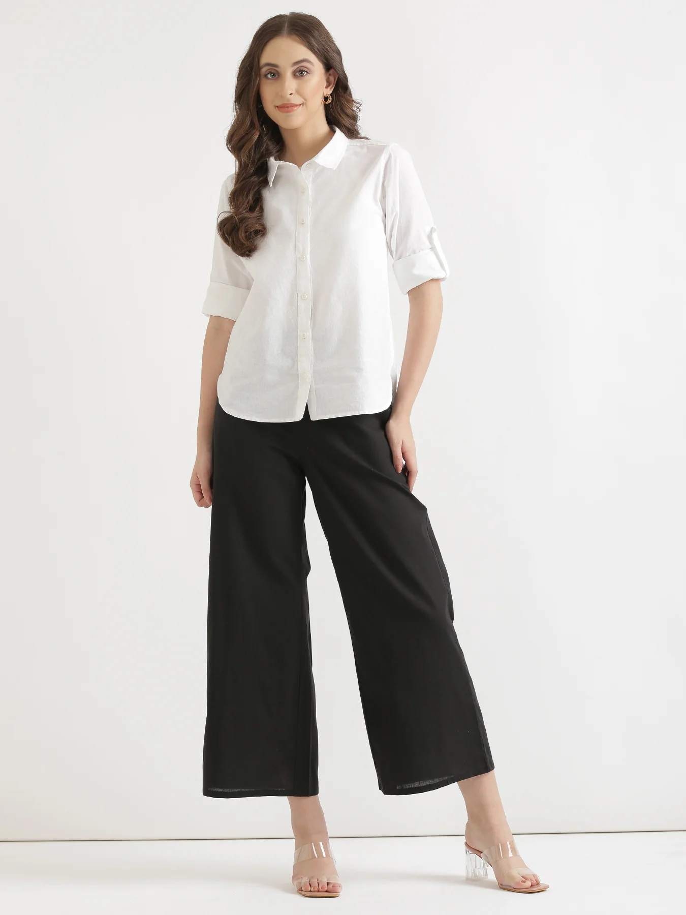 Women Black Airy Linen Wide Leg Pant - Image 7
