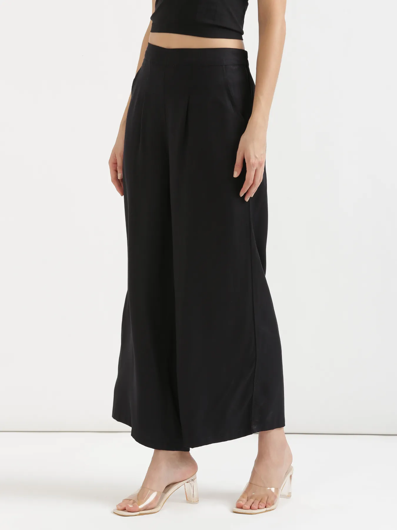 Women Black Viscose Palazzo Pant - Image 4