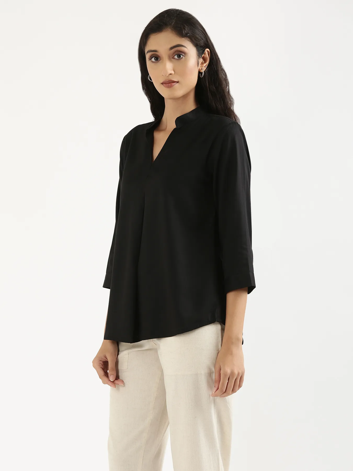 Women Black Viscose Pleated Top - Image 4