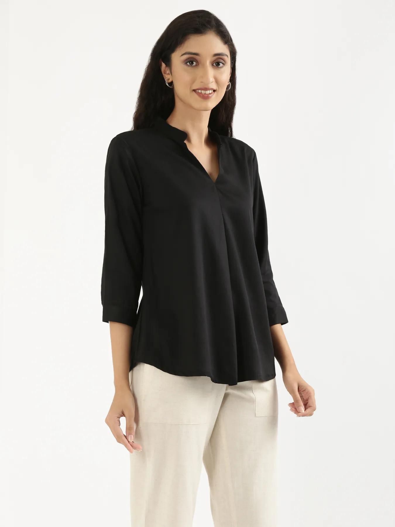 Women Black Viscose Pleated Top - Image 5