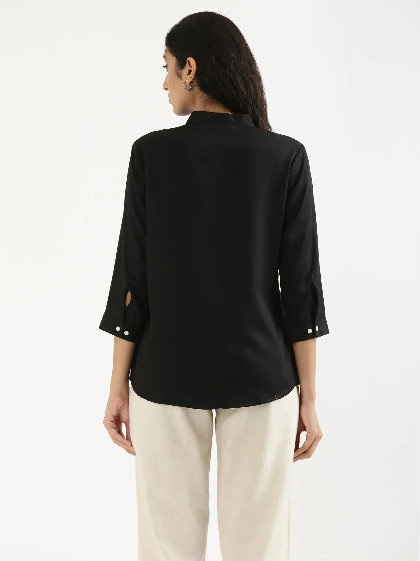 Women Black Viscose Pleated Top - Image 9