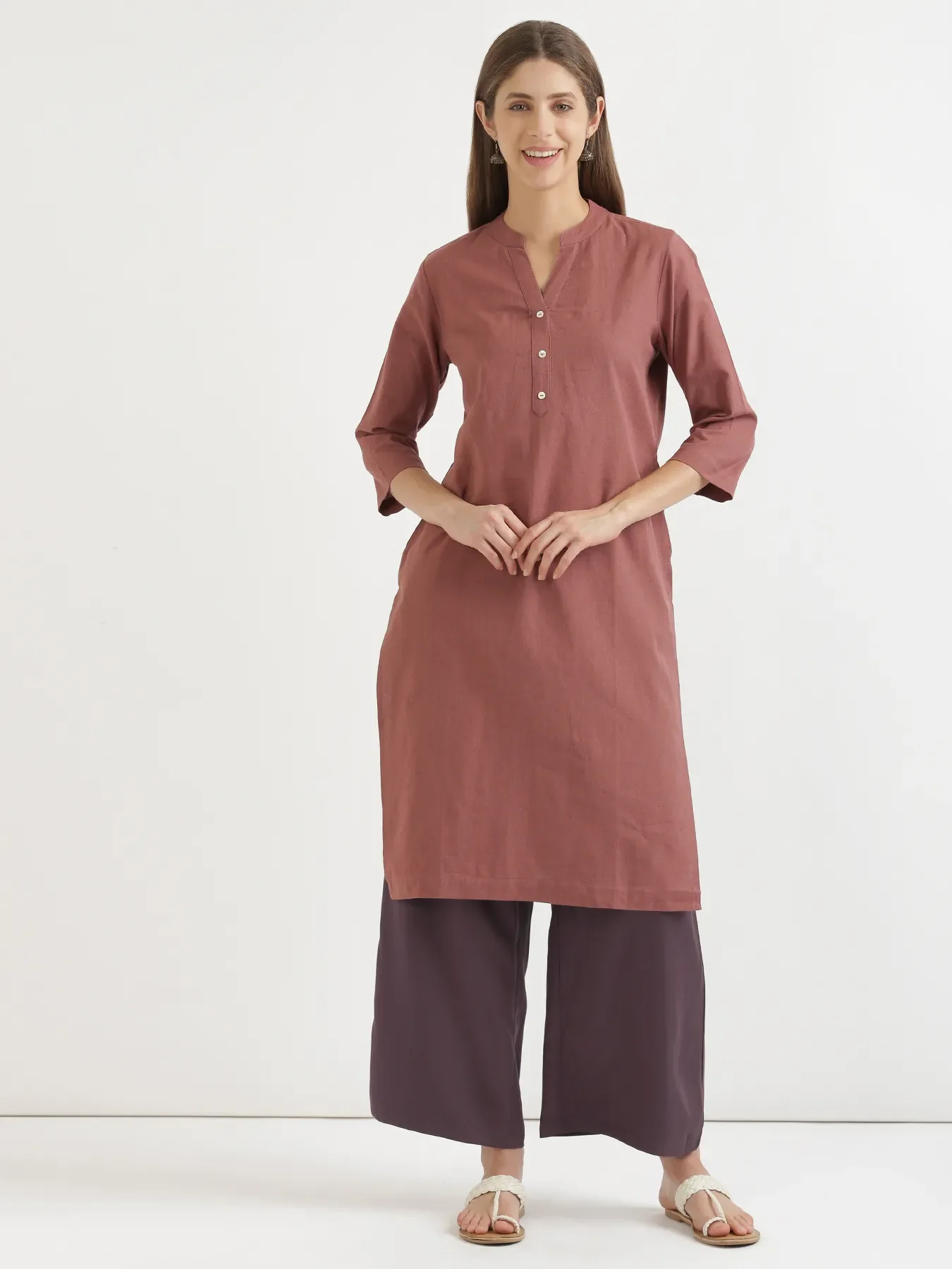 Women Brinjal Viscose Palazzo Pant - Image 3