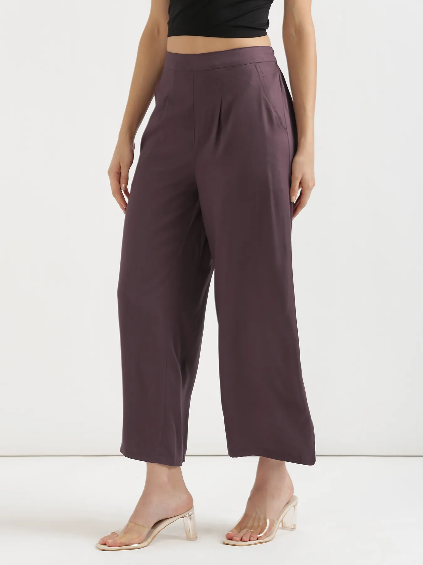 Women Brinjal Viscose Palazzo Pant - Image 4