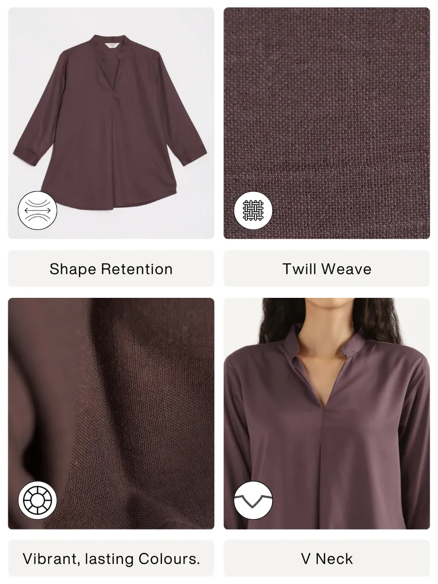 Women Brinjal Viscose Pleated Top - Image 2