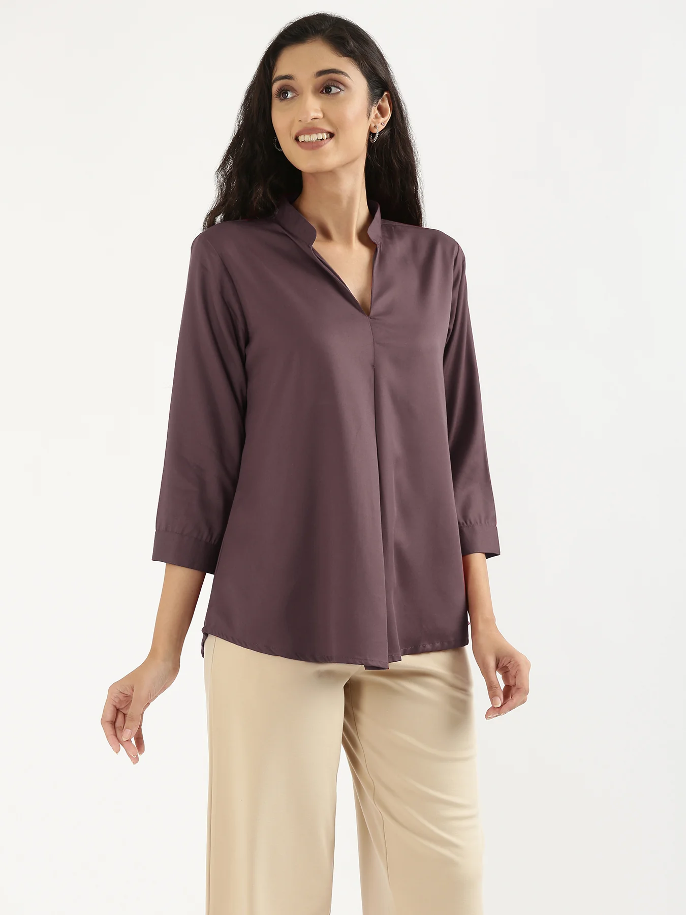 Women Brinjal Viscose Pleated Top - Image 5