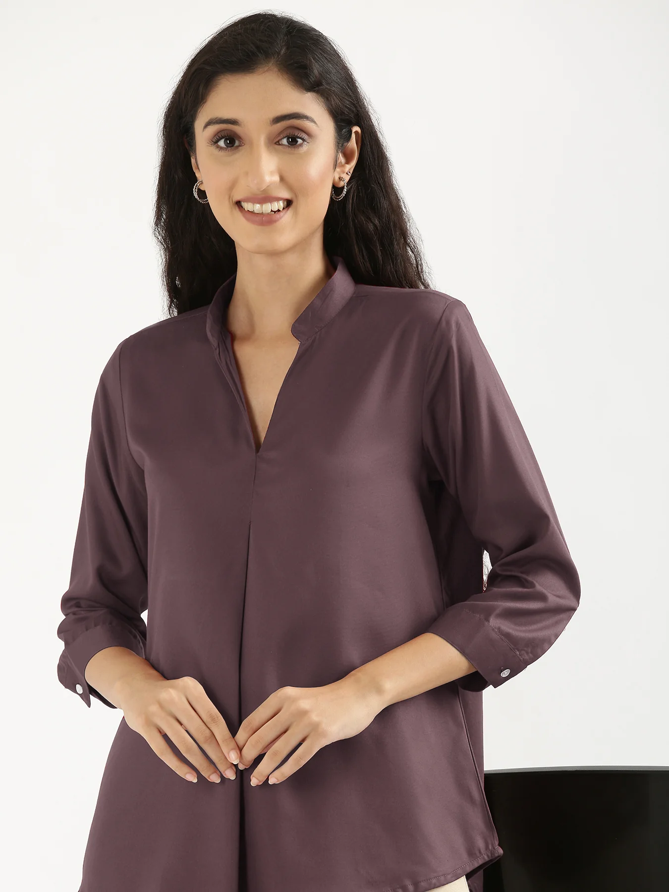 Women Brinjal Viscose Pleated Top - Image 6