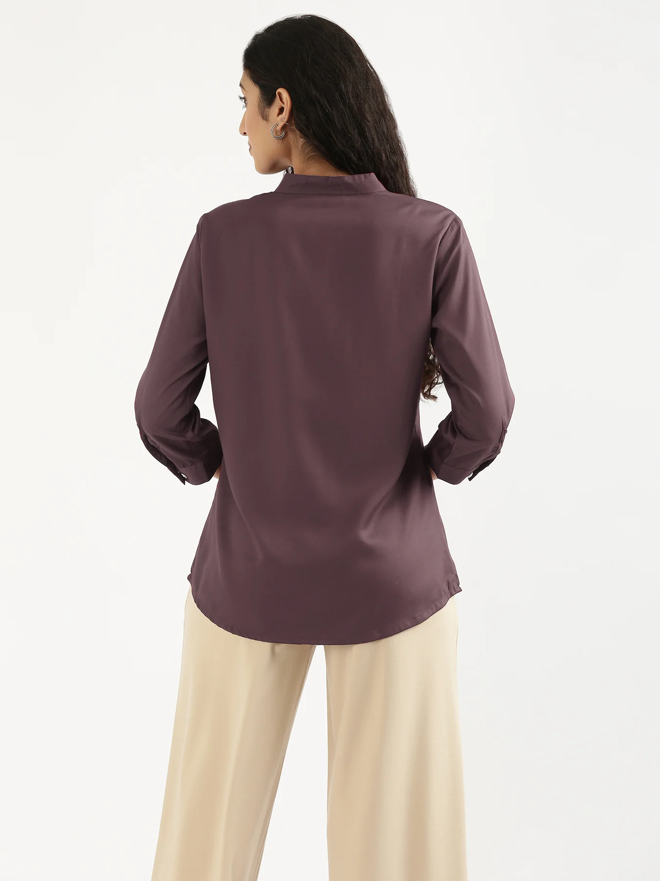 Women Brinjal Viscose Pleated Top - Image 7