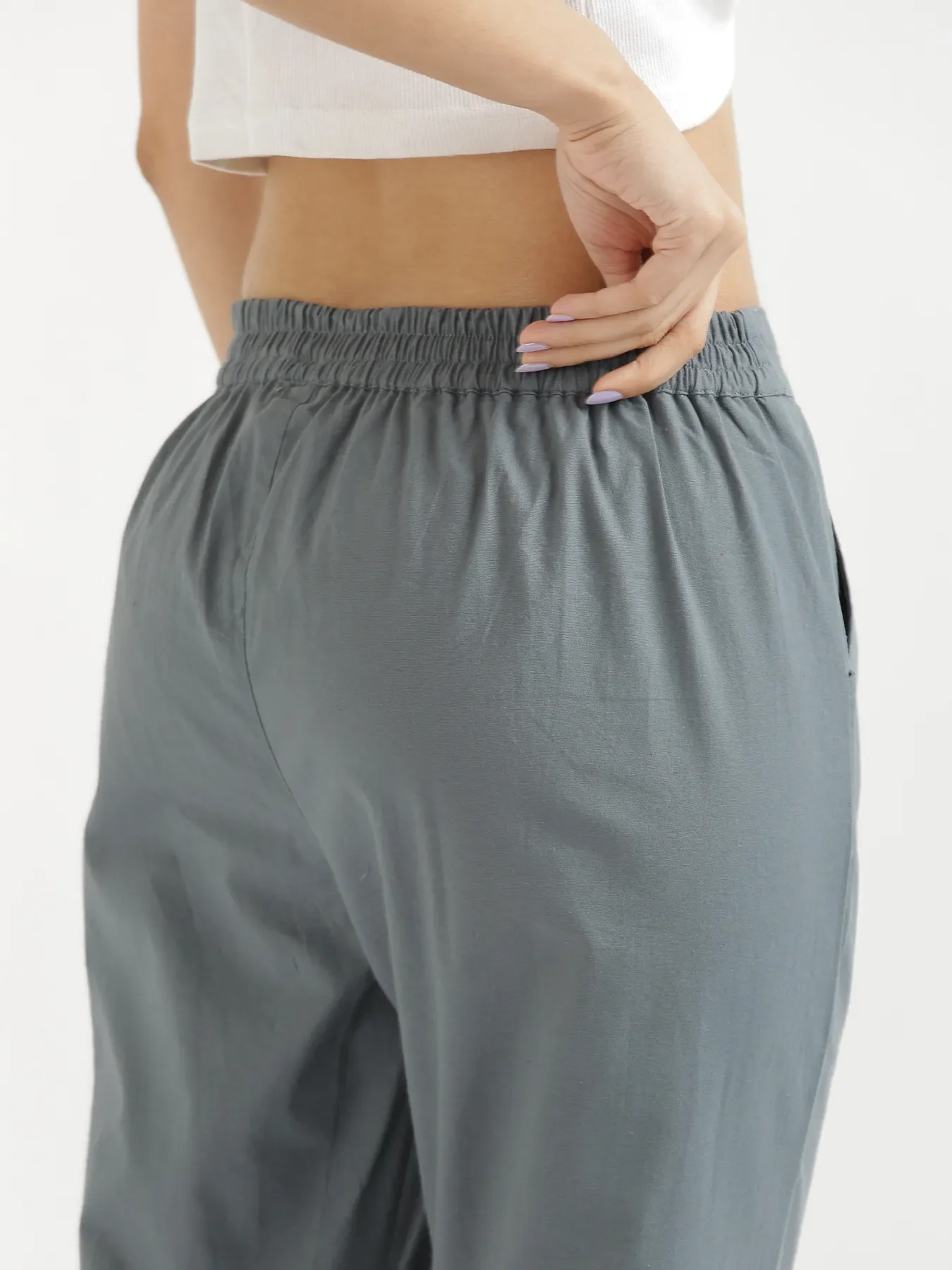 Women Cement Grey Cotton Pant - Image 7