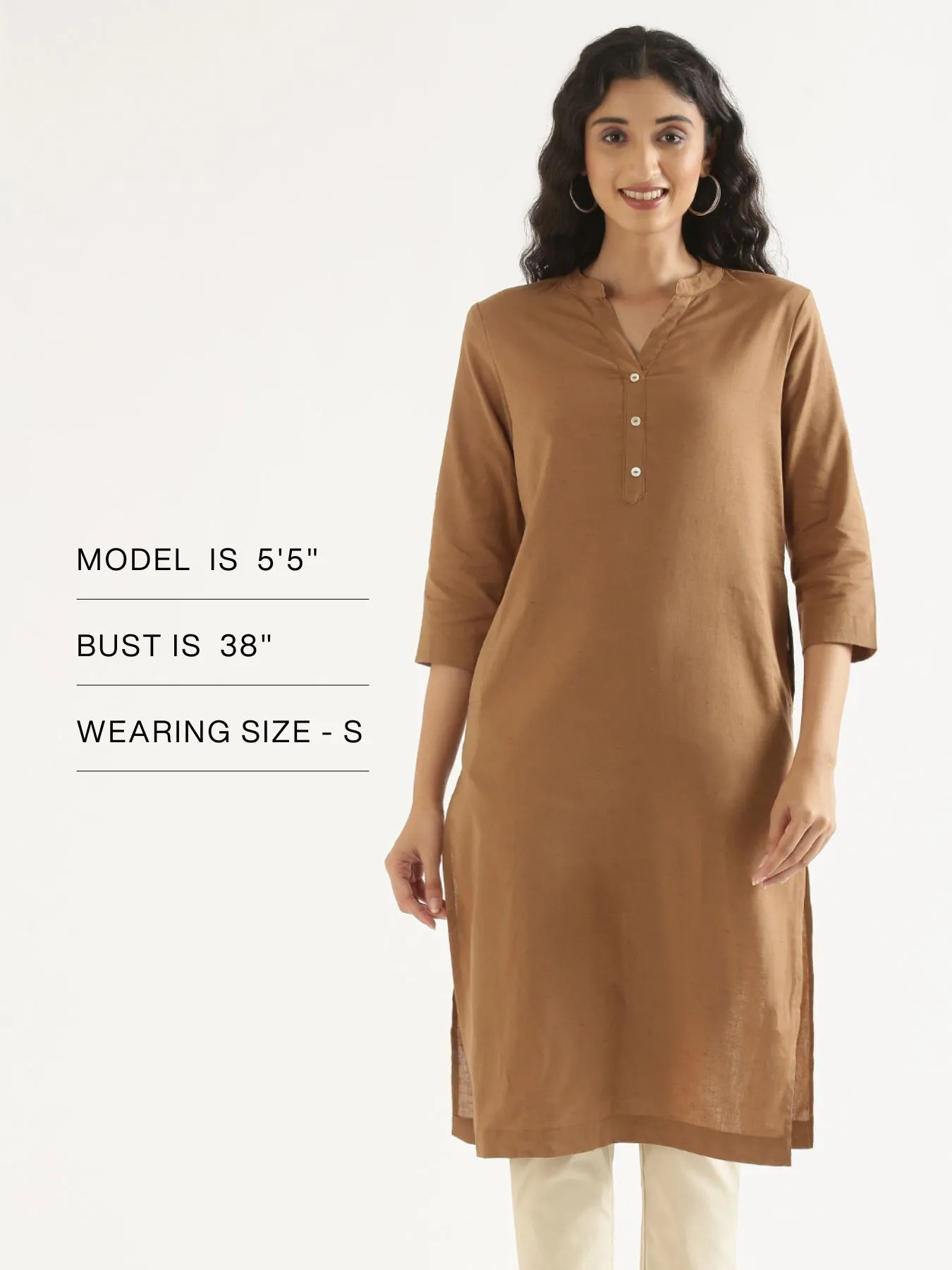 Women Coffee Brown Airy Linen Long Kurta - Image 16