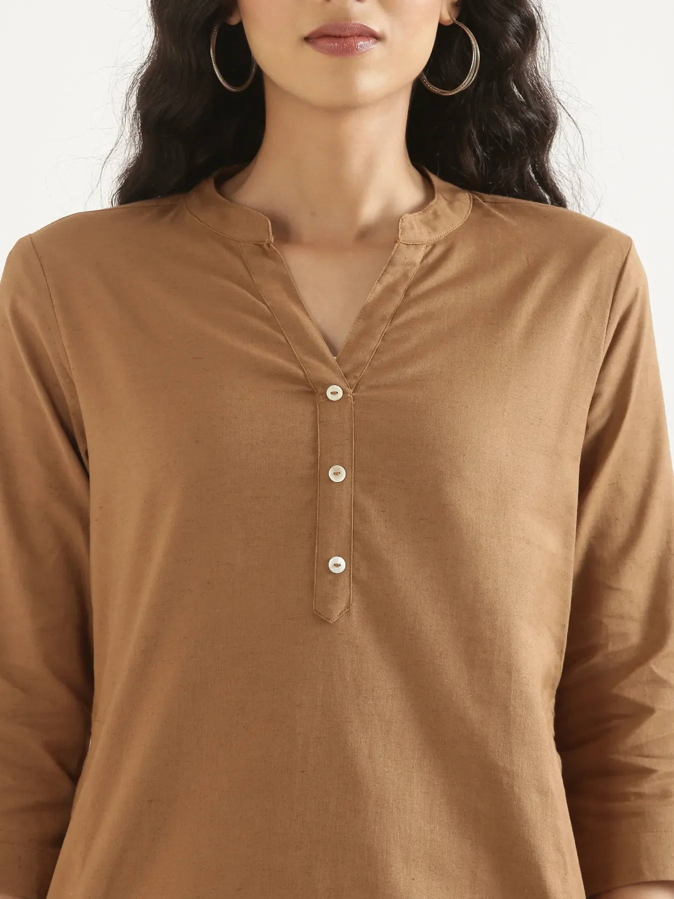 Women Coffee Brown Airy Linen Long Kurta - Image 5
