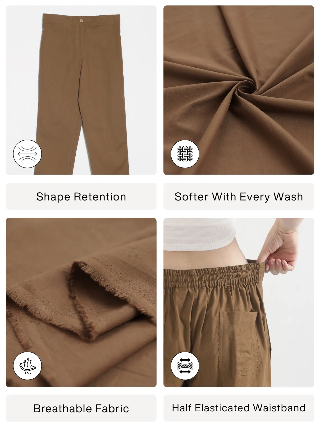 Women Coffee Brown Airy Linen Straight Pants - Image 2