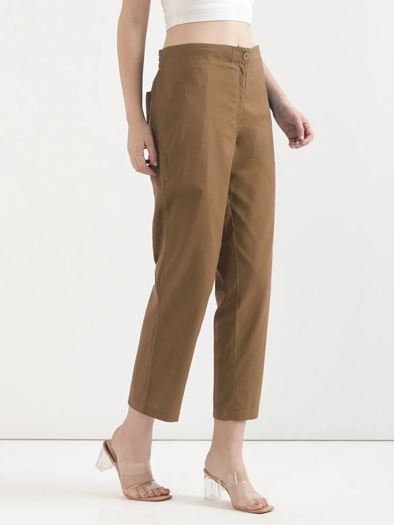 Women Coffee Brown Airy Linen Straight Pants - Image 5