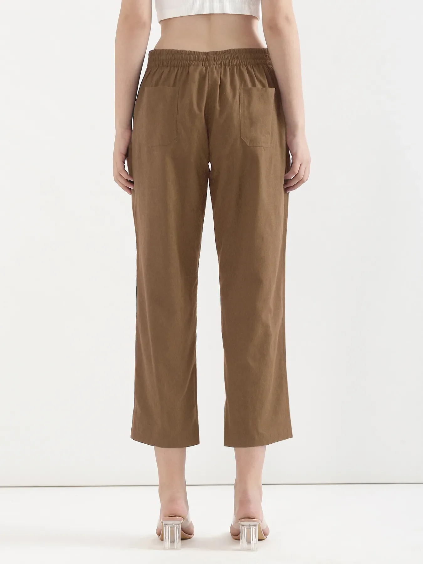 Women Coffee Brown Airy Linen Straight Pants - Image 6