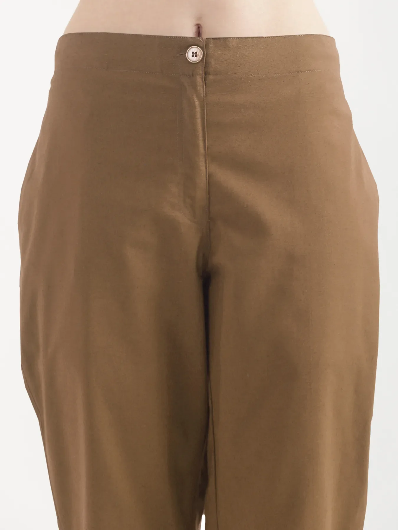 Women Coffee Brown Airy Linen Straight Pants - Image 7