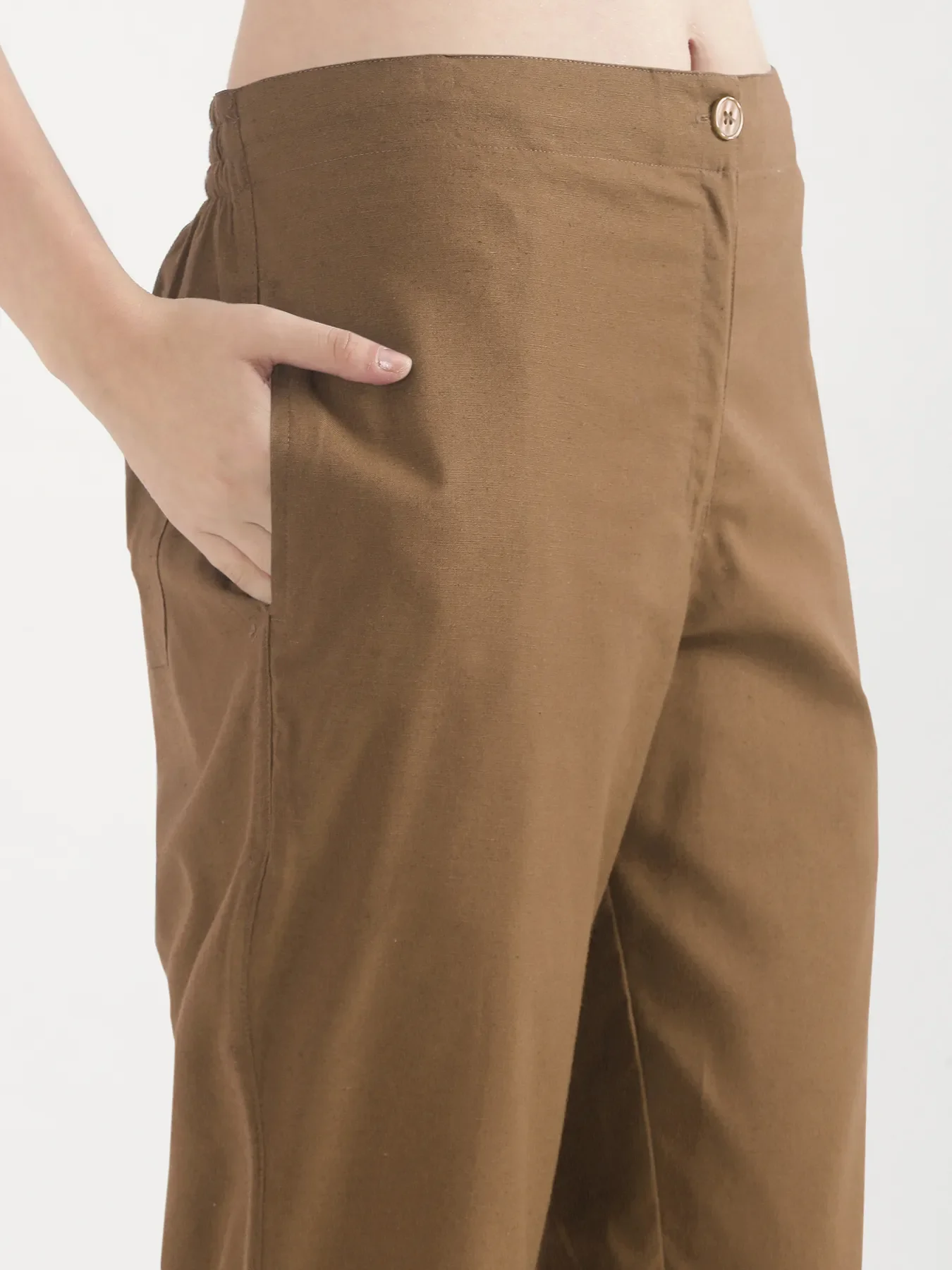 Women Coffee Brown Airy Linen Straight Pants - Image 8