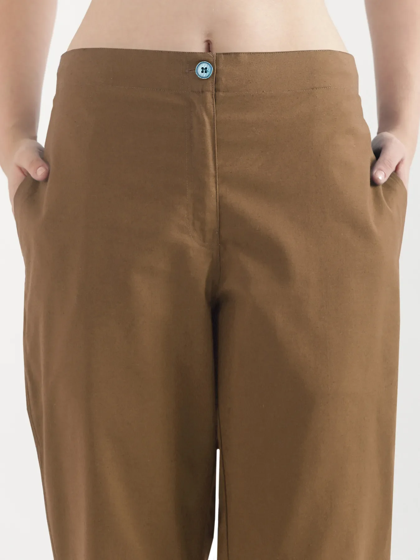 Women Coffee Brown Airy Linen Straight Pants - Image 9