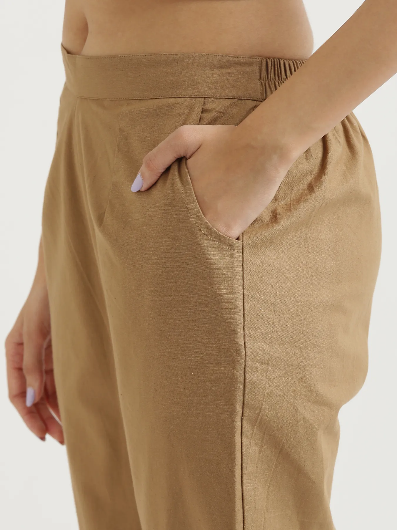 Women Coffee Brown Cotton Pant - Image 6
