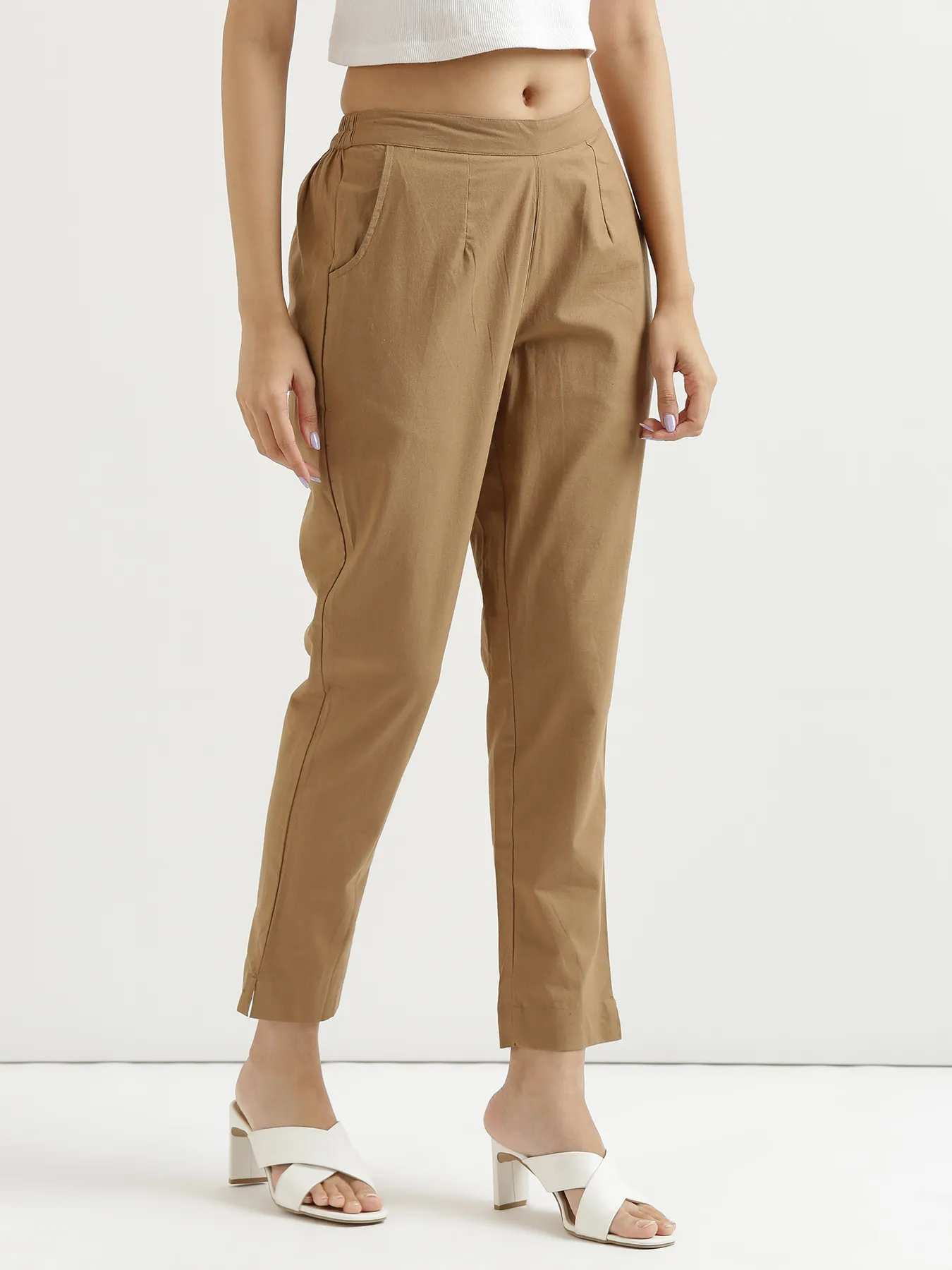 Women Coffee Brown Cotton Pant - Image 8