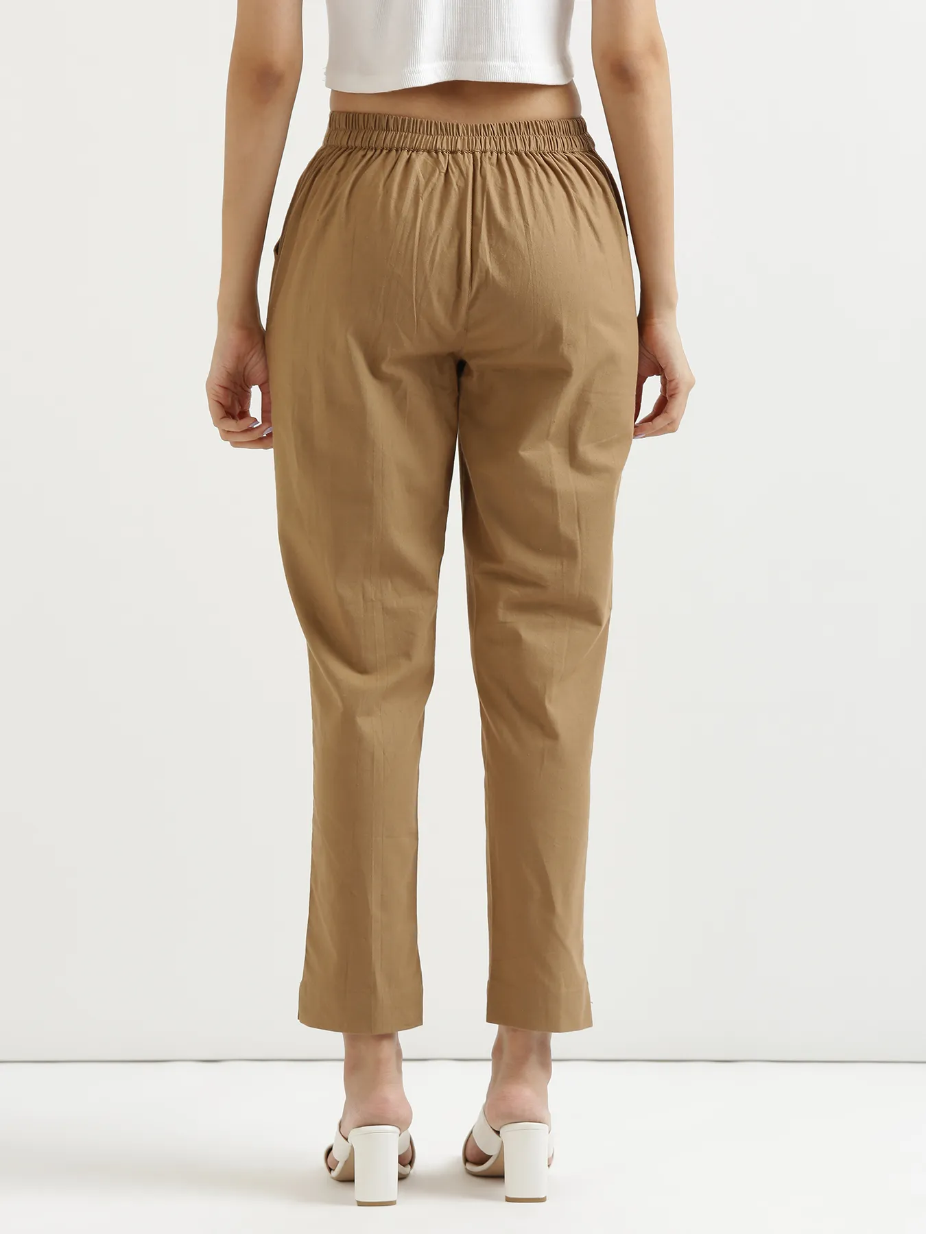 Women Coffee Brown Cotton Pant - Image 9