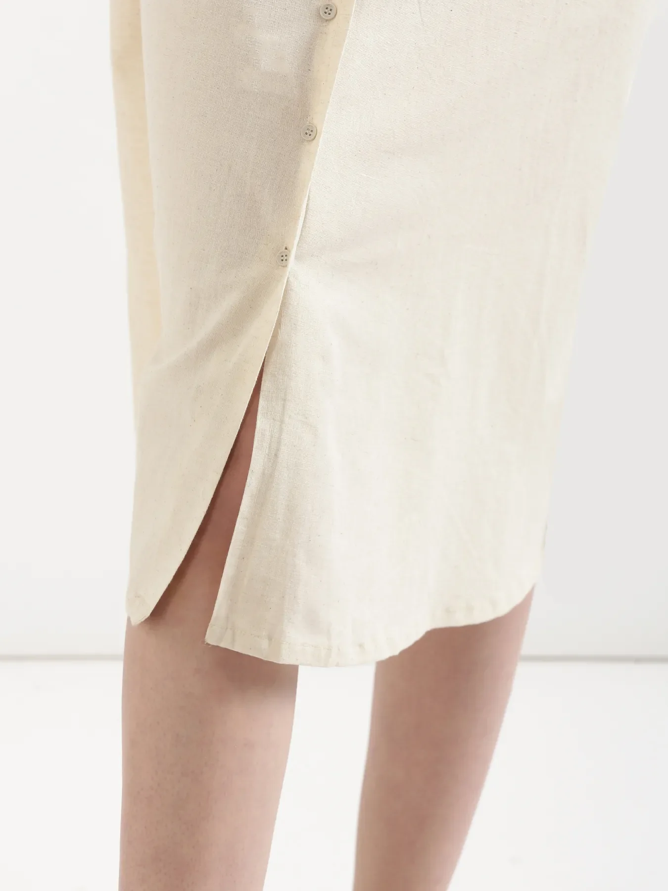 Women Ecru Airy Linen Flared Dress - Image 11