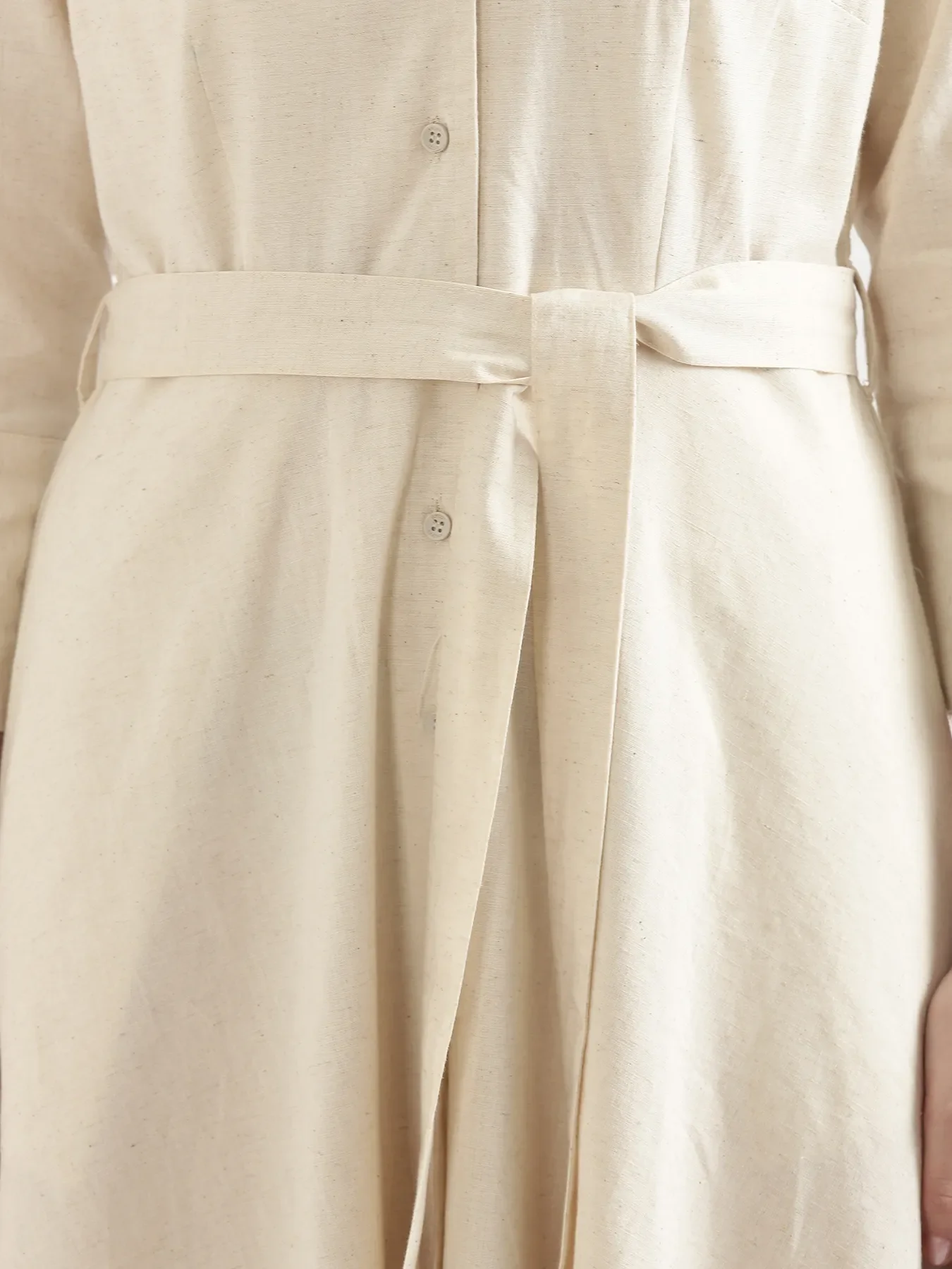 Women Ecru Airy Linen Flared Dress - Image 12