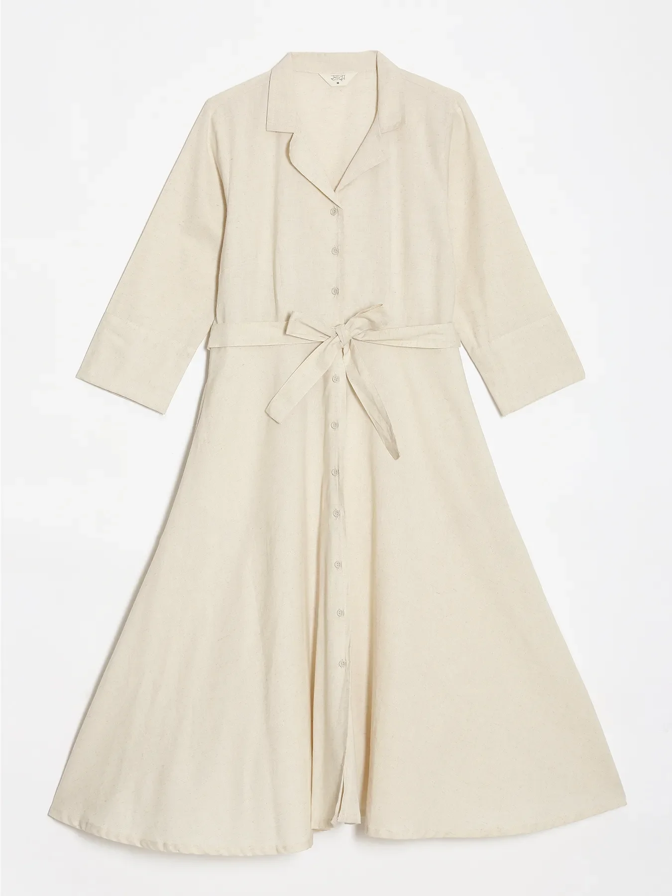 Women Ecru Airy Linen Flared Dress - Image 14